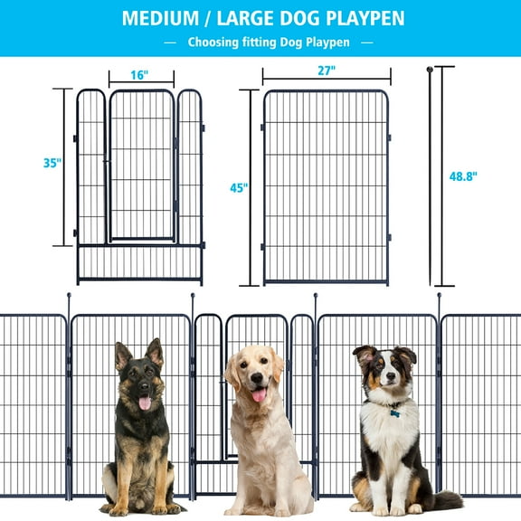 Dog Playpen,45" Height 40 Panels Portable Outdoor Dog Fence, Dog Playpen for Large/Medium/Small Dogs, Dog Fences for The Yard,with Doors Foldable Metal (45 inch, 40 Panels)