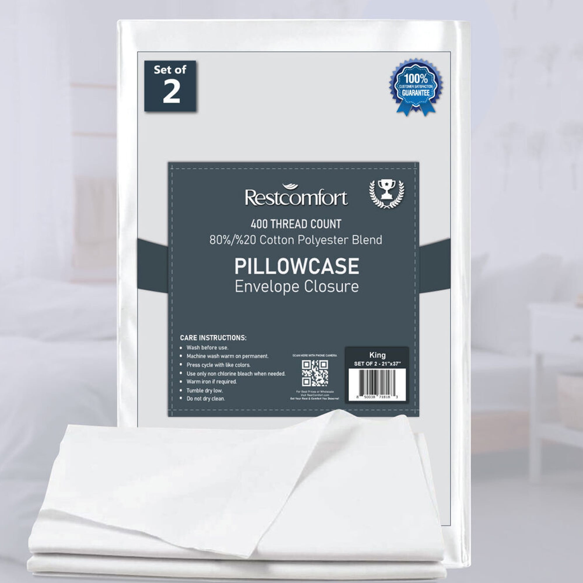 Rest Comfort 80/20 Hypoallergenic Pillow Cover with Envelope Closure