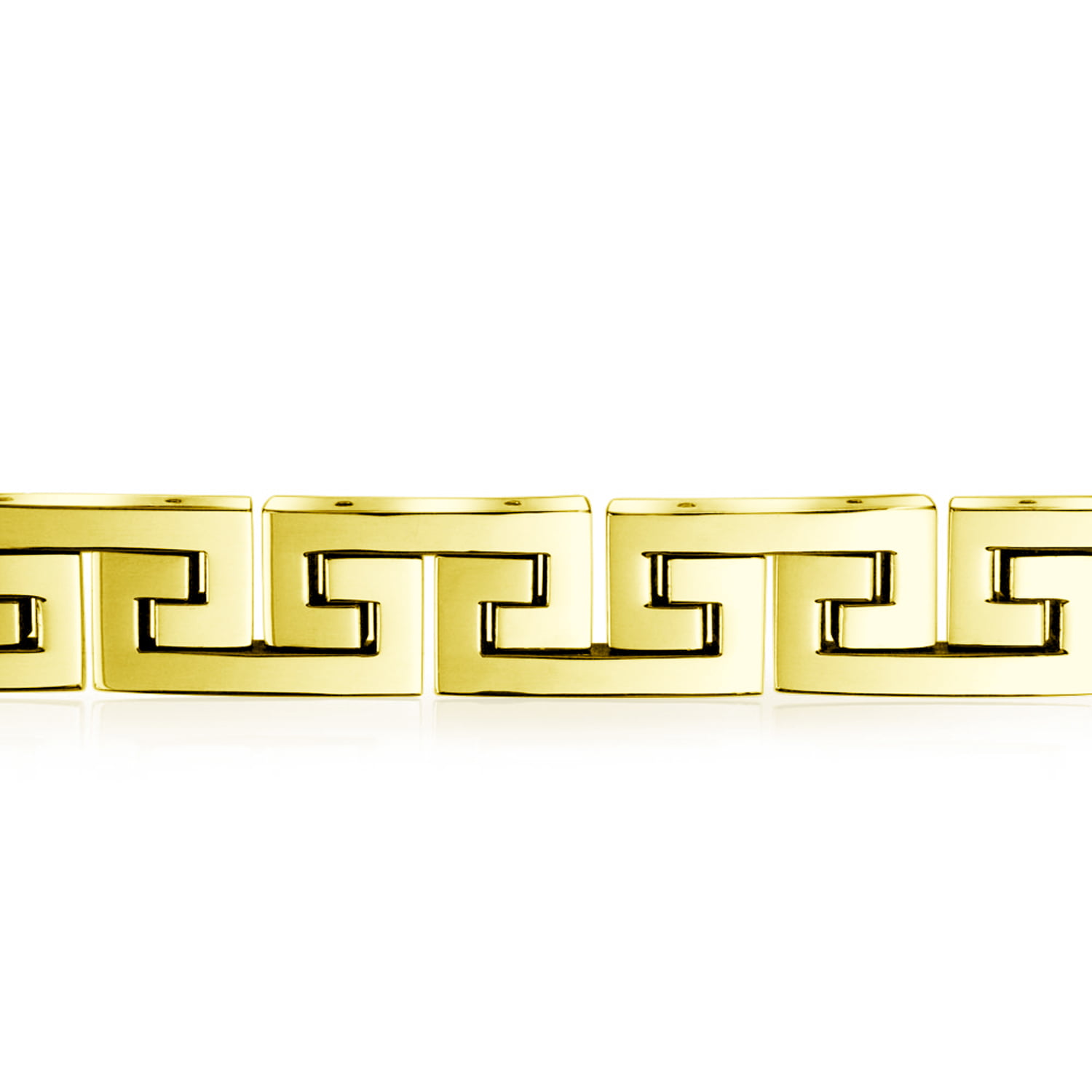 Bling Jewelry Strong Masculine Geometric Fancy Design Greek Key Pattern Symbol Link Bracelet for Teens Men Black Gold Silver Tone Stainless Steel Wristband 8.5 9 Inch 12MM