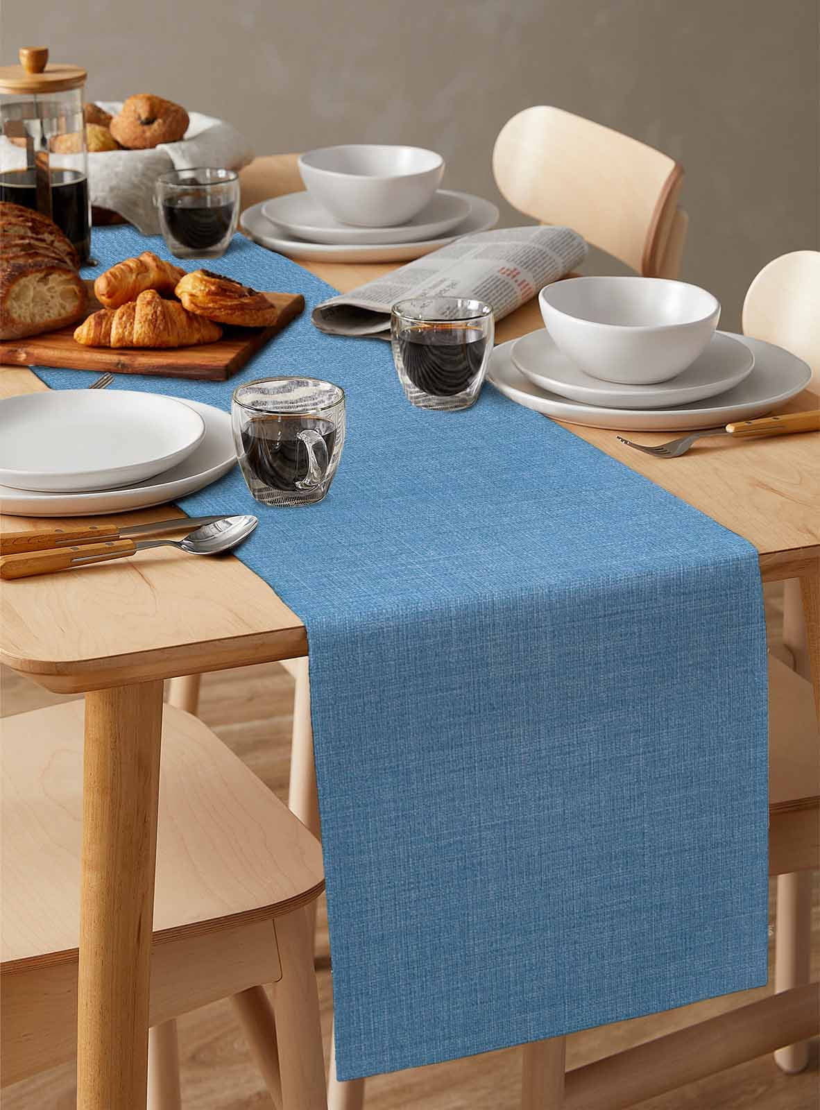 nqOlkjepod Blue Burlap Texture Table Runner 70 Inches Long Farmhouse Dress Scarves, Farmhouse Vintage Blue Dining Tablerunner for Coffee Table/Kitchen Island/Party Décor, 13" x 70"