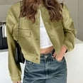 thumbnail image 6 of ClodeEU Women's Cropped Lightweight Bomber Jacket With Pockets,Fashion Casual Button Casual Coat Green,Womens Plus XXXL, 6 of 7