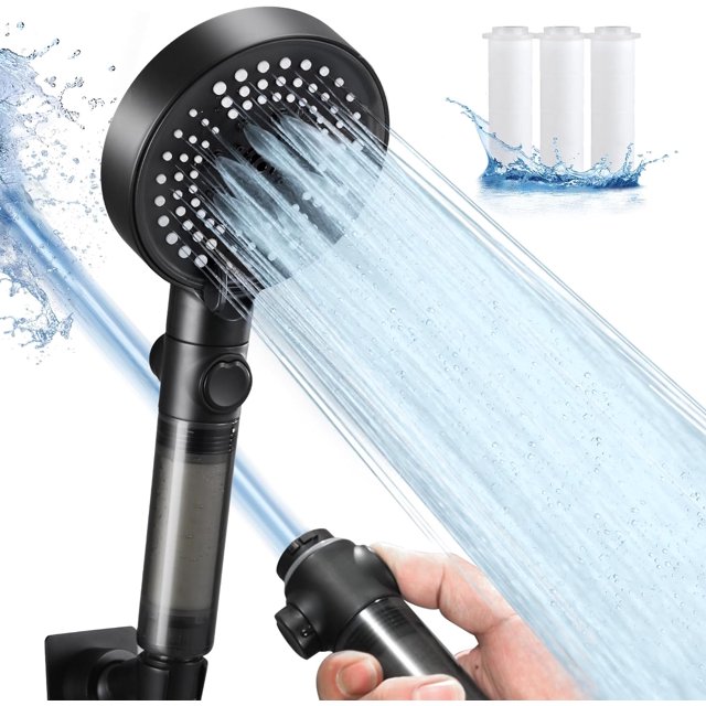 TRAHOO-Filter Shower Head with Hose, High Pressure 7 Spray Mode Shower Head with 71" Extra Long Stainless Steel Hose & Adjustable Bracket,Built-In Power Wash To Clean Tub, Tile & Pets