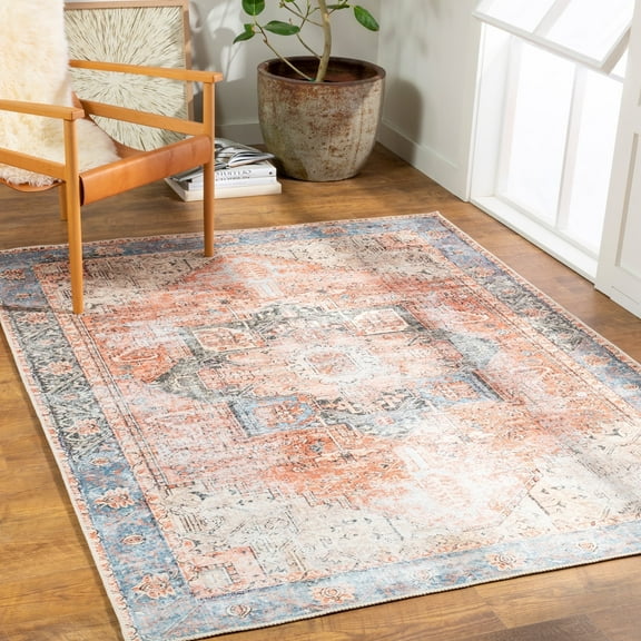 Livabliss Amelie Vintage Washable Area Rug,6'7" x 9',Rust