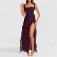 thumbnail image 2 of Htigea Womens Ruffle Strap High Slit Maxi Dress Sleeveless Square Neck Backless Party Club Dresses Evening Holiday Wedding Guest Dress Wine,S, 2 of 8