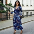 thumbnail image 4 of FKELYI Womens Fall Maxi Dress V-Neck Long Sleeve Casual Dress with Pocket Blue Dragonfly Starry Print A-Line Flowy Tiered Dresses for Spring Winter, XL, 4 of 6