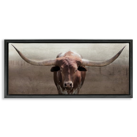 Stupell Industries Rustic Western Longhorn Animals Painting Black Floater Framed Canvas Art Print Wall Art, 25 x 11