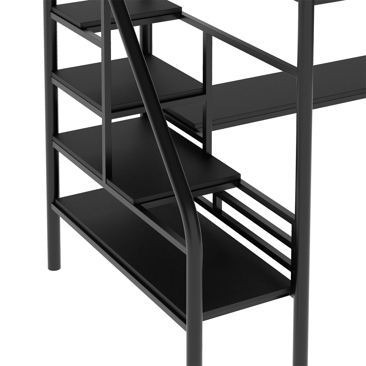 Metal Loft Bed, Twin Size Loft Bed Frame with Desk for Kids Teens Boys Girls, Noise Free Loft Bed with Stairs and Safety Guardrail for Bedroom, Space-Saving Design, No Box Spring Needed, Black - image 7 of 7