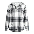 thumbnail image 4 of Women's Plaid V Neck Drawstring Long Sleeve Hooded Tunic Top, Oversized Pullover Hoodie with Pocket, Women's Plus, Size S-2XL, 4 of 4