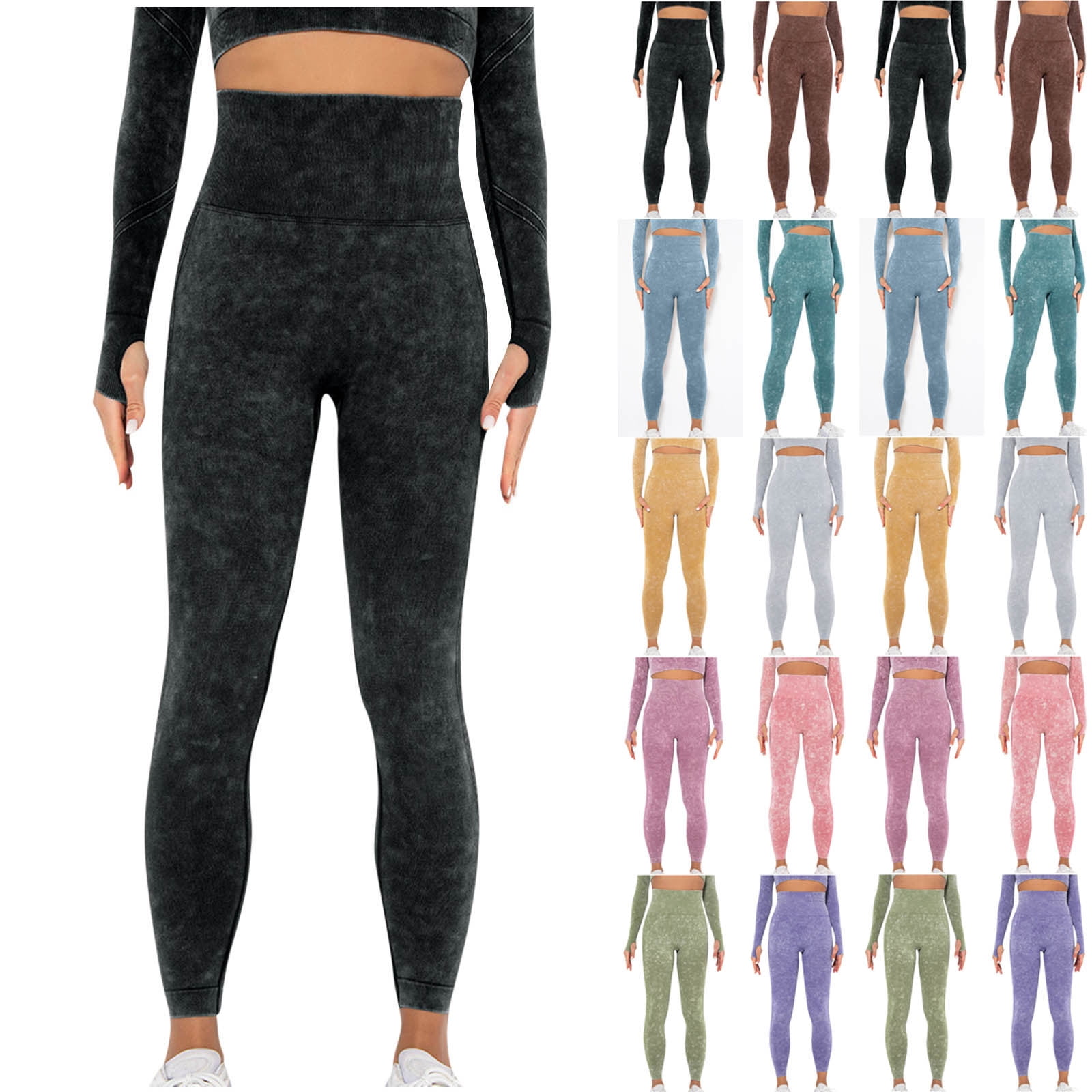 QATAINLAV Leggings for Women Casual High Waisted Yoga Pants Tummy Control Workout Running Legging Pants Solid Color Tight Bottom Trousers Purple L