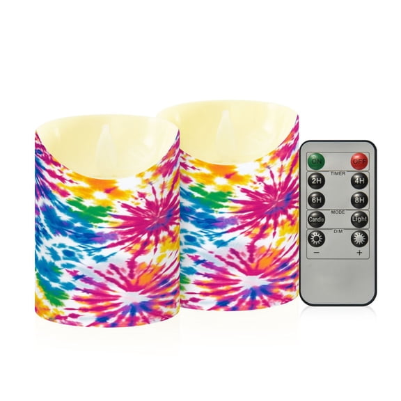 2 PCS Tilted Flameless Candles Flickering LED Lights Battery Operated Candles with Remote Timers for Holiday Decor Tie-dye Pattern