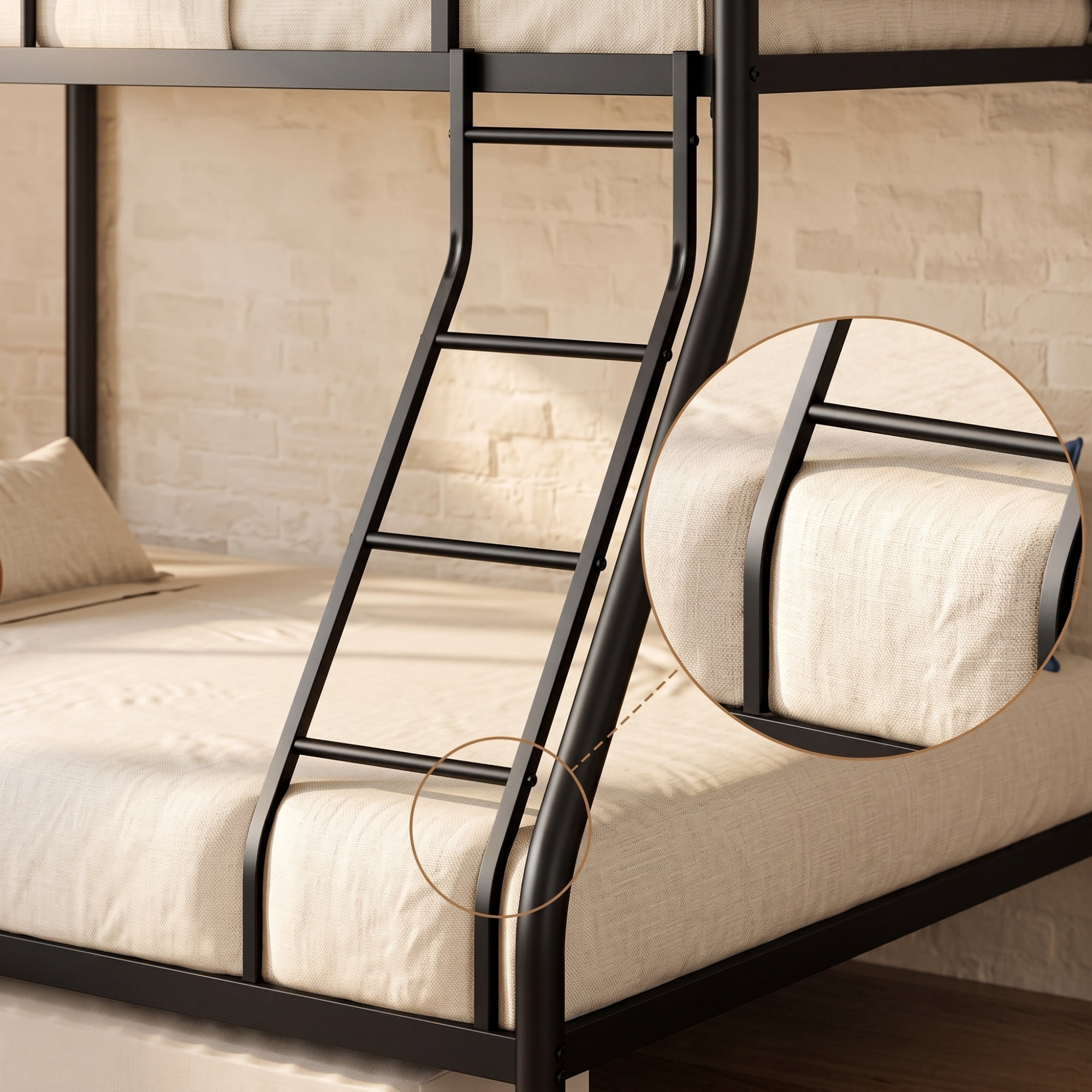 GARITIN Twin Over Full Bunk Bed and Sturdy Metal Bed Frame, Space Saving Bunk Bed with Safety Guardrails and Ladder for Teens Adults Kids and Shared Rooms, No Box Spring Needed, Black