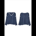 thumbnail image 3 of Suéteres Casuales de Larga con Cuello en V para Mujer, Suéteres Sueltos de Punto Grueso y Suave, Sudaderas, Tops. Azul Marino XXL, 3 of 9