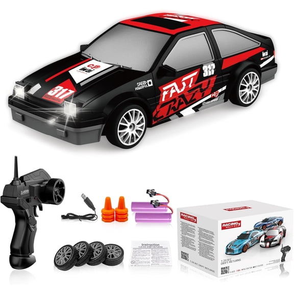 ATJIA 1:24 Scale RC Drift Car 2.4GHz 4WD Remote Control Car 30KM/H High Speed Model Vehicle Drifting Tire Racing Sport Toy