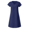 thumbnail image 5 of YUHAOTIN Linen Skirts for Women Short V Neck Solid Color Linen Cotton Short Sleeve Midi Dress for Summer and Fall for Women 2024 Casual Maxi Linen Skirts, 5 of 7