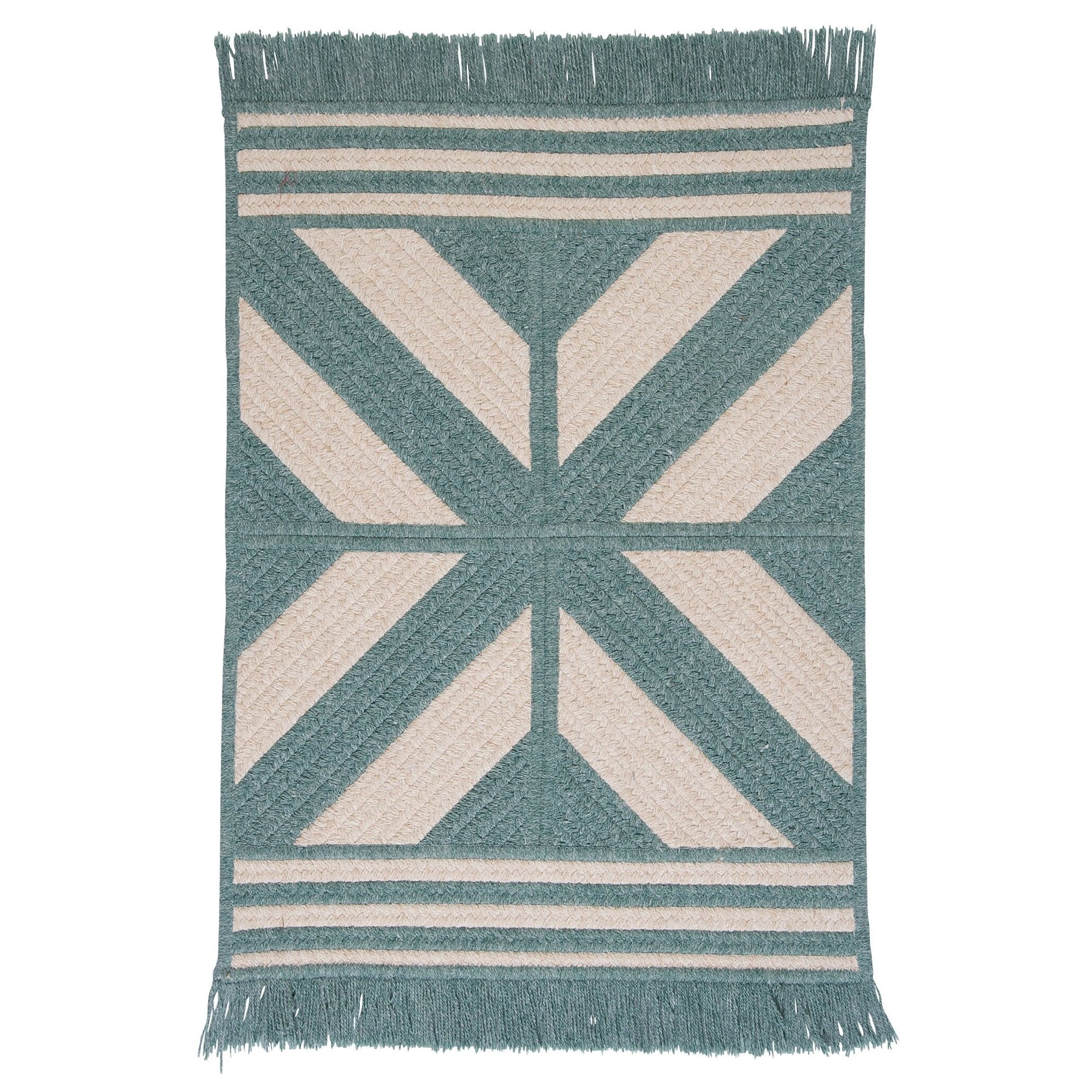 5' x 8' Teal Green and Beige Rectangular Braided Area Throw Rug