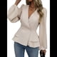 thumbnail image 1 of Camisa Elegante de Larga con Cuello en V, Doble Botonadura y Volantes en Color Liso para Mujer Albaricoque XL, 1 of 10