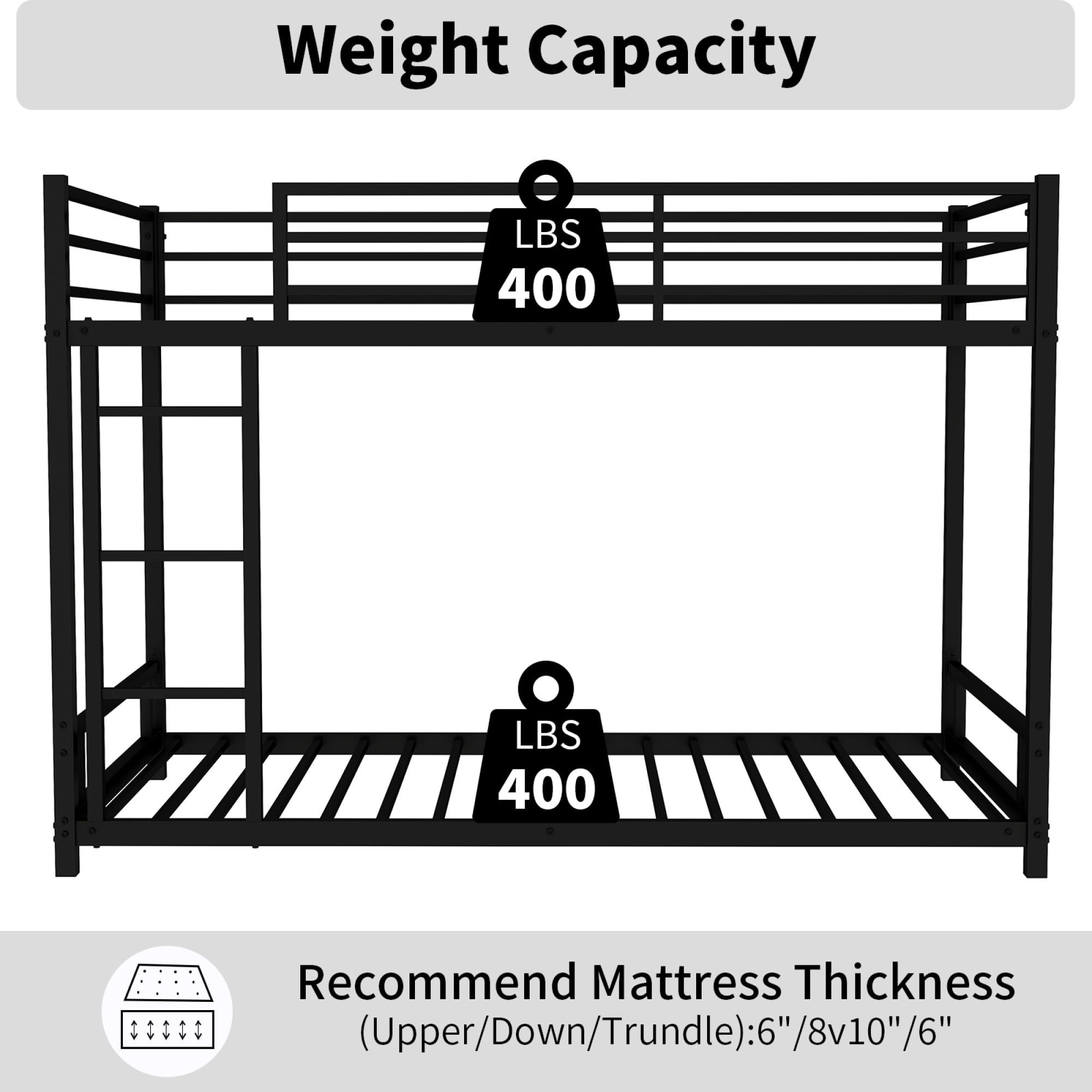 Twin over Twin Bunk Bed,Heavy-duty Metal Bunk Bed with Ladders & Guardrail,Noise Reduced/ Safety Guardrail/No Box Spring Needed,Black