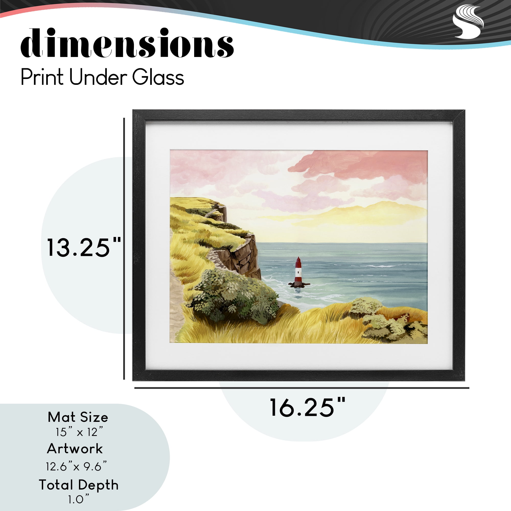 Beachy Head Lone Lighthouse Black Framed Print Under Glass, design by Courtney Haley