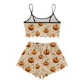 thumbnail image 4 of WTOBBY Women's Retro Floral Print Halloween Pajama Set Sleeveless Adjustable Strap Vest & Elastic Waist Shorts Two-Piece Comfy Sleepwear Lounge Home Wear,Beige L, 4 of 5