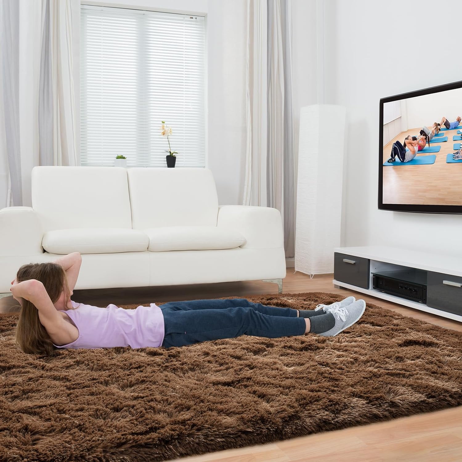 Softlife Soft Rug Living Room Fluffy Rugs for Dorm Room Cute Plush Carpet Bedroom,9' x 12',Brown