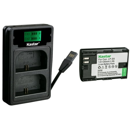 Kastar 1 Pack Battery and Charger with Miro USB / Type-C Input Compatible with Canon LP-E6 LP-E6N EOS 6D EOS 6D Mark II EOS 7D EOS 7D SV EOS 7D Mark II EOS 60D EOS 60Da EOS 70D EOS 80D XC10 XC15