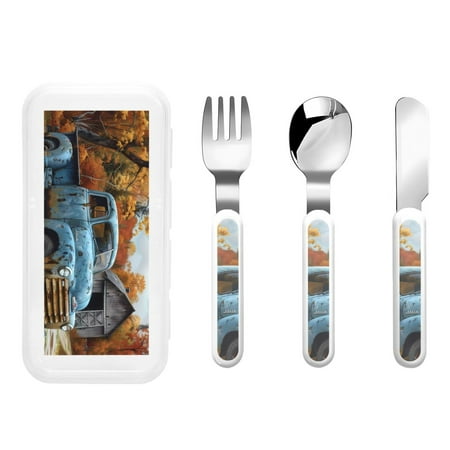 

Cauagu Rustic Vintage Truck Autumn Print 3-Pieces Toddler Cutlery Set Kids Silverware Set with Spoons Forks & Knife Stainless Steel Utensils for Kids Dishwasher Safe