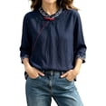 thumbnail image 2 of Womens Plus Size Tops Linen Elbow Length Sleeve Tshirts for Women Crew Neck Pullover Summer Fall Top M-4XL, 2 of 6