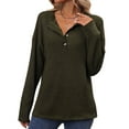thumbnail image 3 of Women'S Henley Shirts Long Sleeve V Neck Ribbed Button Down Knit Sweater Fitted Tops Green S, 3 of 10