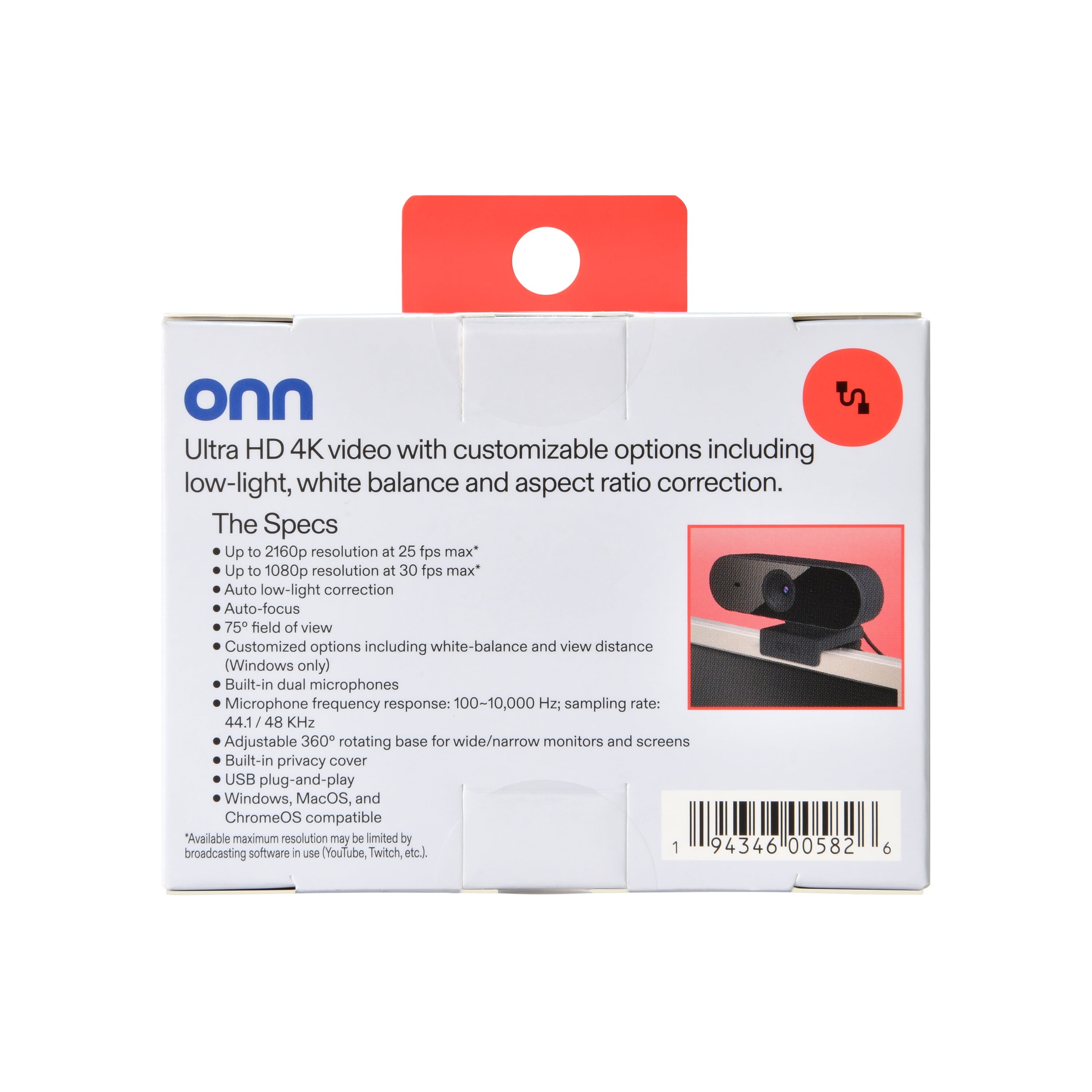 Onn 4K Webcam with Autofocus and Privacy Cover photo 8