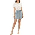 thumbnail image 2 of Allegra K Women's Peter Pan Collar Top Blouse Ruffle Puff Sleeve Stars Button Down Shirt, 2 of 6