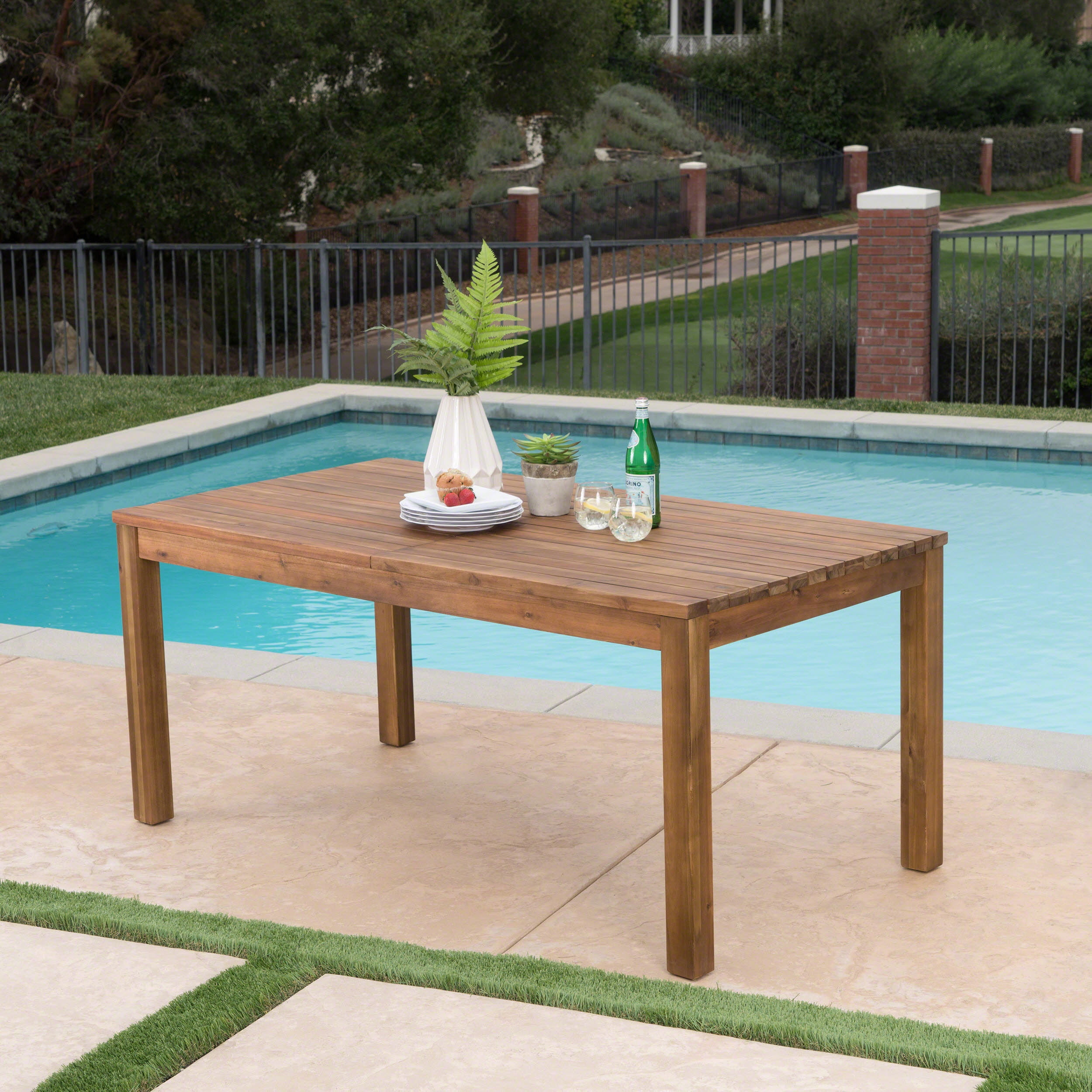 Outdoor Expandable Dining Table, Retractable Acacia Wood Household Table for Patio Garden, Teak