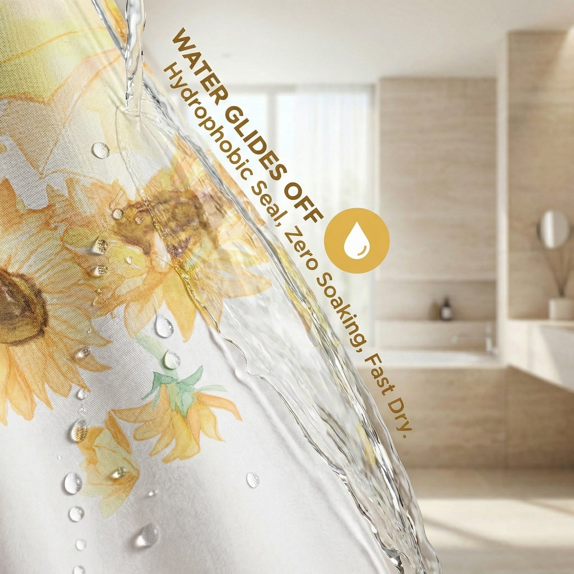 Unique Bargains Boho Floral Shower Curtain Sets with Hooks Yellow Sunflower 71"W x 71"L