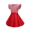 thumbnail image 4 of vdgthytj Toddler Girl's Vintage Dress Summer Striped Ruffle Sleeve Flare A-Line Birthday Party Dress with Belt, 4 of 7