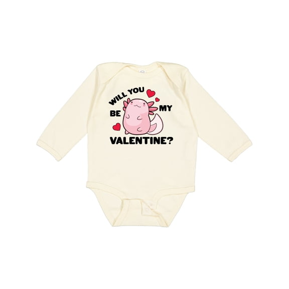 Inktastic Axolotl Will You Be My Valentine with Red Hearts Boys or Girls Long Sleeve Baby Bodysuit