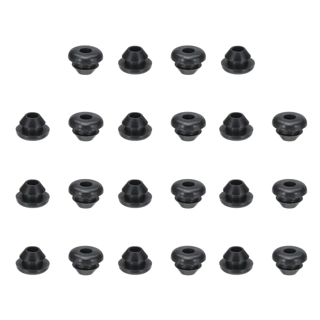 Grommets de Caucho de Silicona Uxcell, 22 Pcs Agujero de Perforación de 1/4" (6mm), Gasket de Caucho de Sombrero Superior de 3/16" (4mm) para Cableado de Sistema de Riego Cortafuegos, Negro