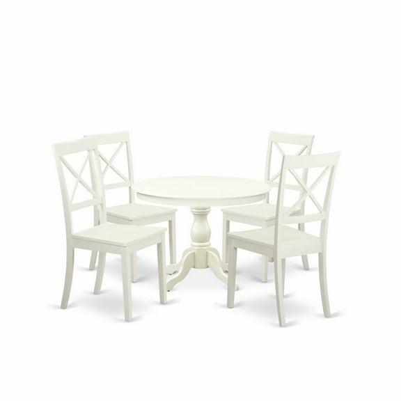 East West Furniture Hartland 5-piece Wood Kitchen Table Set in Linen White