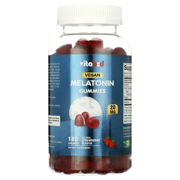 Melatonin 20mg Gummies - 180 Count - Drug Free - Natural Strawberry Flavor - Vegetarian, Non-GMO, Gluten Free by Vitabod