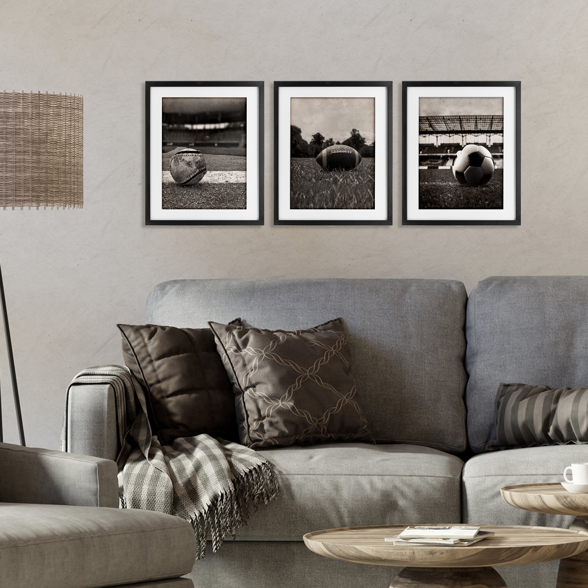 Stupell Industries Vintage Sports on Field 3 Piece Black Framed Print Under Glass Set, design by Marcus Prime