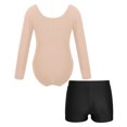 thumbnail image 2 of TiaoBug Kids Girls Ballet Dance Leotard Long Sleeve Gymnastics Bodysuit with Booty Shorts Set Apricot&Black 6, 2 of 5
