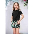 thumbnail image 5 of Arshiner 2 Pieces Short Set Black Solid Color Shirt and Shorts Set Tee Suit Shirts Set for Girls Gifts Causal Outfit for 4-12 Years, 5 of 8