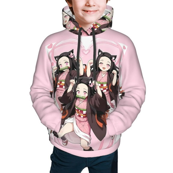 Demon Slayer Nezuko Kamado Kids' Hoodie 3d Print Sweatshirt Soft Pullover Hooded With Big Pockets For Boys Or Girls Small