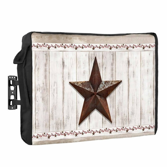 Outdoor TV Cover 36 to 39 Inches, American Country Star Berry Farmhouse Retro Beige Wood Grain Waterproof TV Cover with Remote Control Pocket, Flat Screen TV Cover Protector for Outside TV