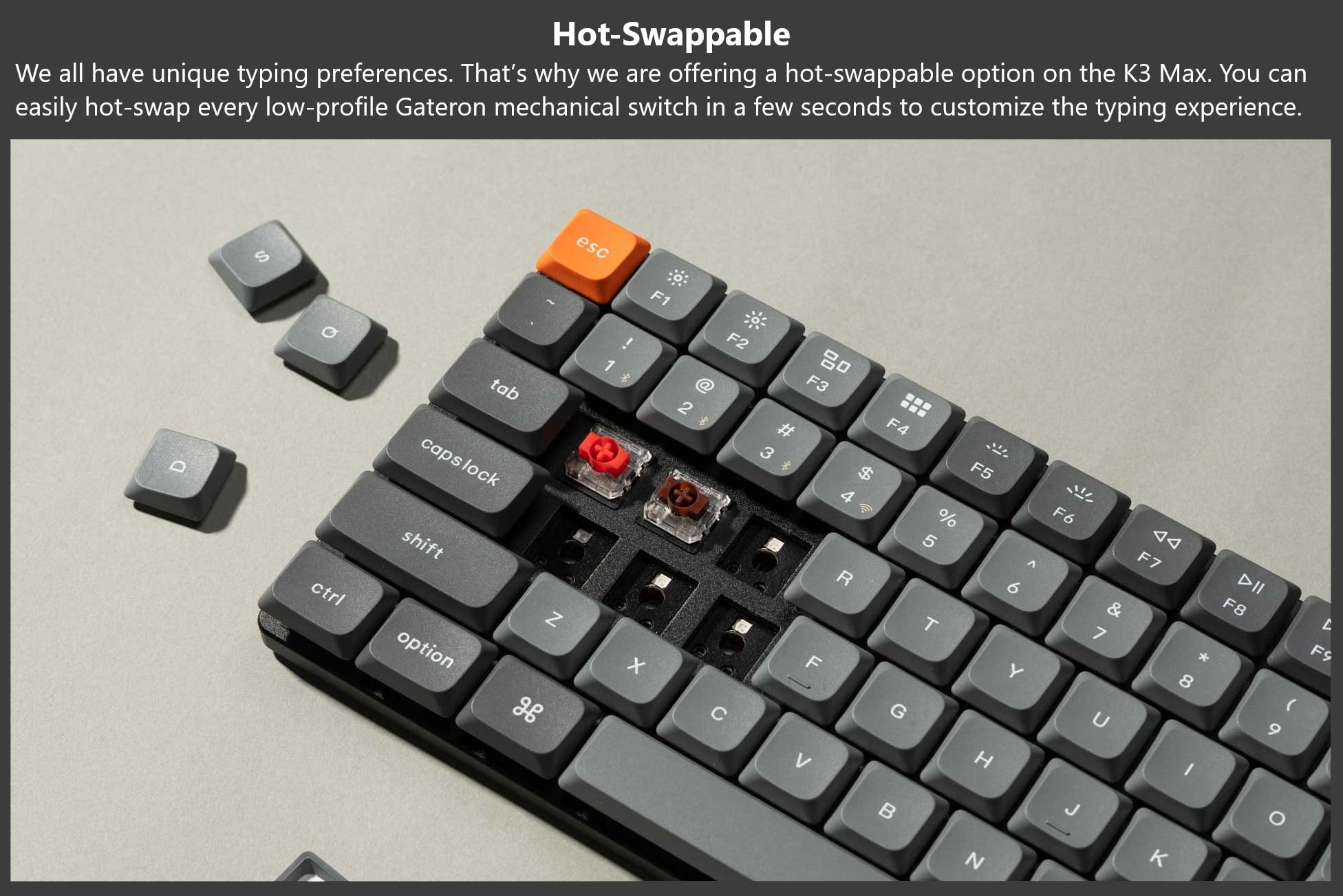 Keychron K3 Max RGB Low Profile Hot-swappable Wireless Mechanical Keyboard - 2.4GHz/Bluetooth/USB-C, Brown Switch, Aluminum Frame, 75% Layout (Keys 84), Carbon Black (K3M-H3)