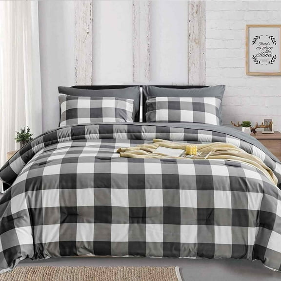 Plaid Duvet Cover Set Striped Pattern Decorative 3 Piece Bedding Set with 2 Pillow Shams King Ful