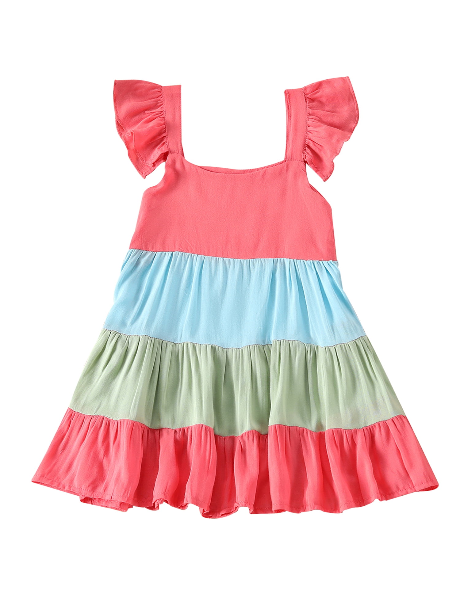 Girls Sundress for 1-6 YearsToddler Kids Baby Girls Rainbow Striped Patchwork Princess Party Dress Sundress 