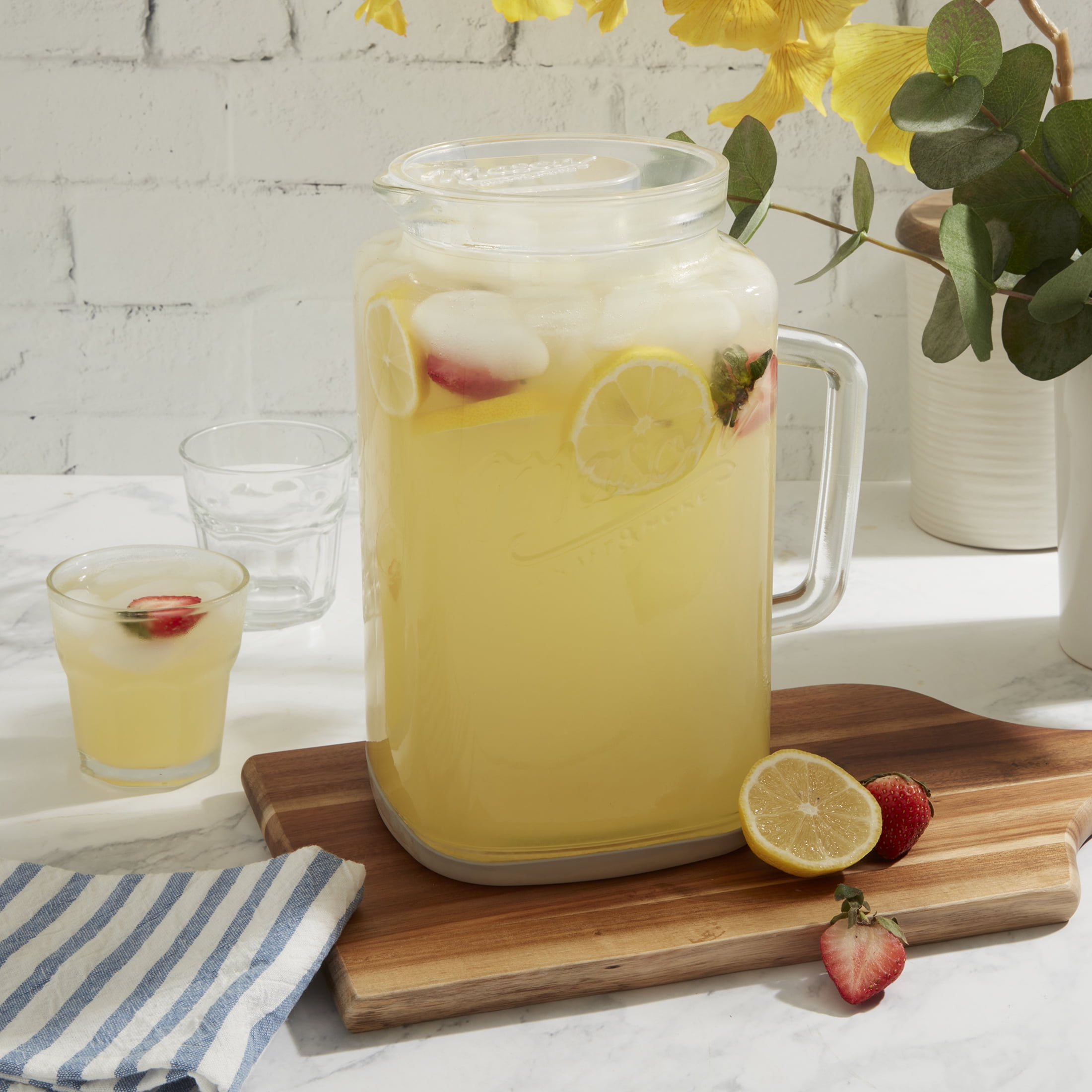 (2 pack) Mason Craft & More Glass 1 Gallon Pitcher with Removable Plastic Lid and Silicone Base, Gray, Well Suited to Cold Drink Preparation