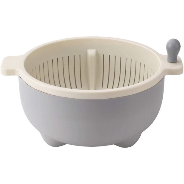 Cesta de colador Cesta de drenaje giratoria de doble capa con mango redondo de plástico Lavabo de verduras lavable Fideos escurridos y frutas (verde/gris) Coladores y coladores de caldo