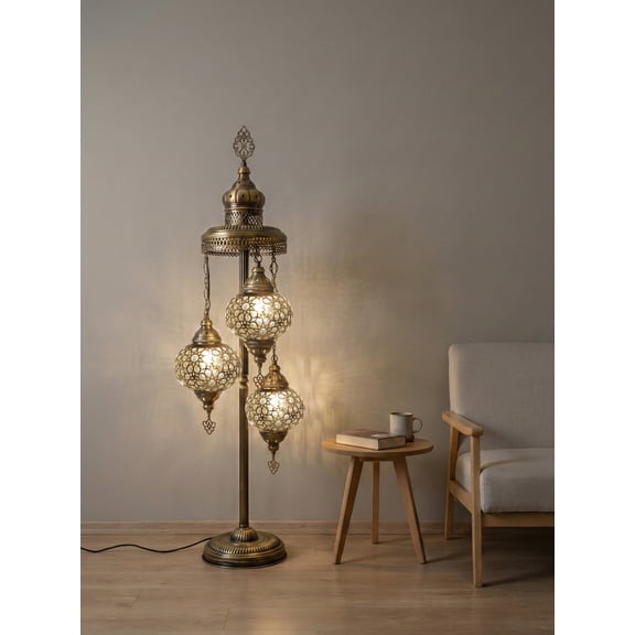 Angora Osman 3 Globe Lamp | Blown Glass Turkish Moroccan Lamps (43")