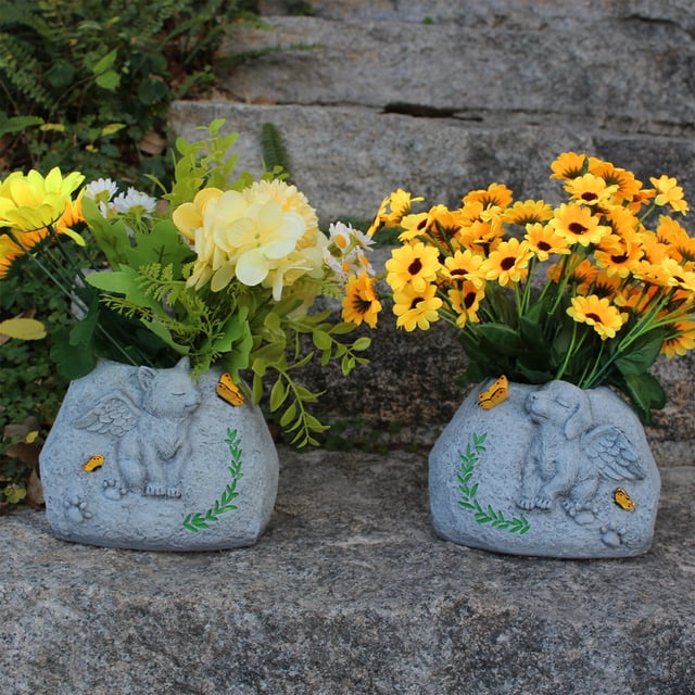 Sentmoon Marqueurs de Tombe pour Animaux de Compagnie Chien Cadeaux Commémoratifs pour Chien pour la Perte de Chien Monument pour Chien Créatif Jardinière en Résine Simulée Jardinière Commémorative pour Cadeaux Commémoratifs