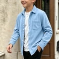 thumbnail image 6 of Kaemgyyd Boys Fall Corduroy Shacket Jacket Long Sleeve Button down Collar Shirts Kids Solid Color Casual Clothes for School（Light Blue,14-15 Years）, 6 of 9